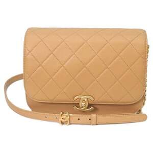 CHANEL AS2824 Beige Caviar Leather Gold Hardware Matelassé Small Chain Should...